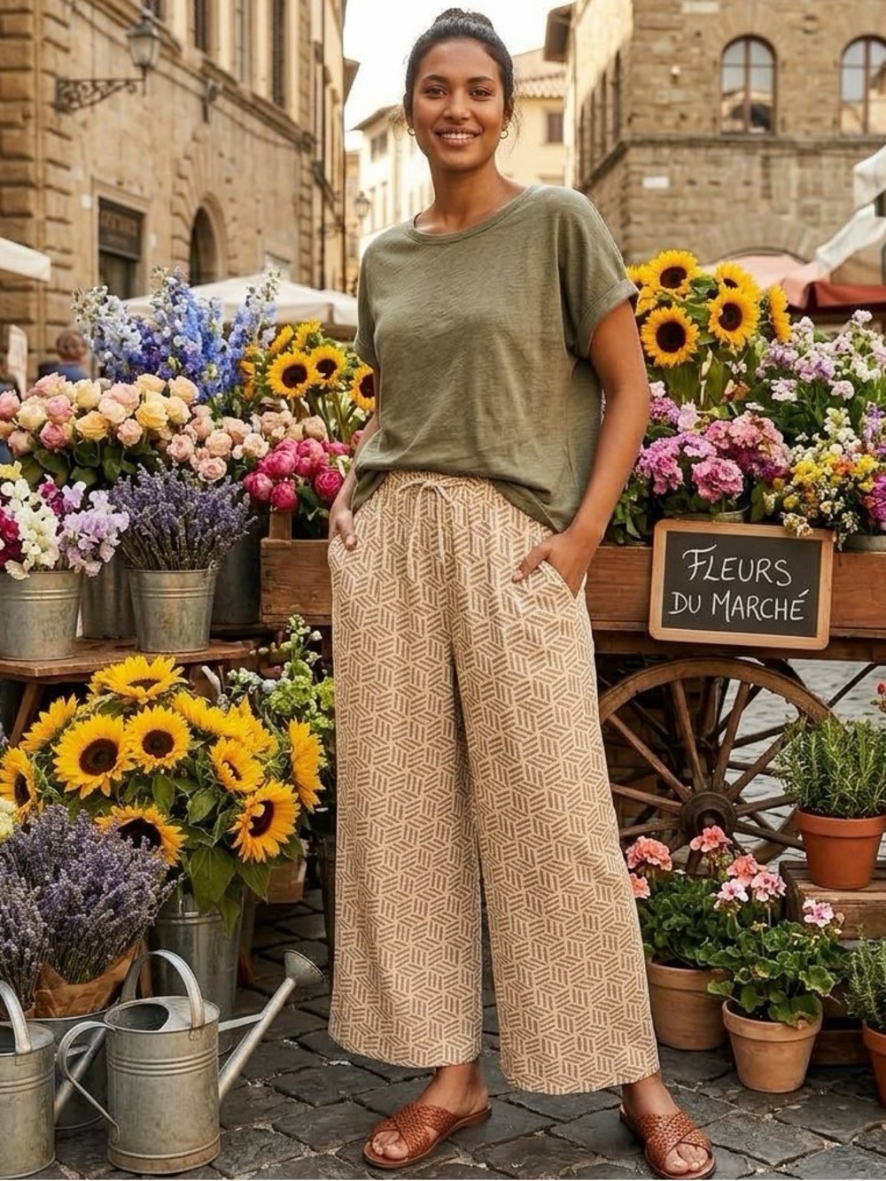 Splendid Lawson Pant In Cream/Green-Grey Combo
